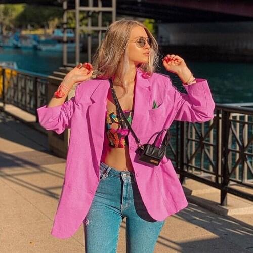 Za 2020 Fashion Women Blazer High Street Pink Cotton Long Blazer Long Sleeve Single Breasted Oversized Jackets Mujer Outwear