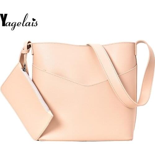 Handbags Women Big Capacity Pu Leather Messenger Shoulder Bags Women Bucket Casual Solid Woman Handbag Purse