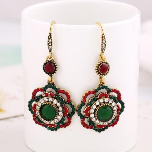 Pendant Earrings National Long Clip Crystal Retro Party Cuffs Wedding Bohemian Earrings Womens Hollow Flower Earrings