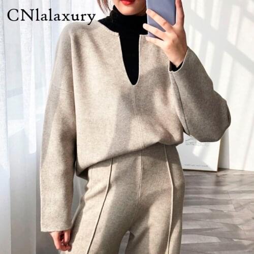 2020 korean Women knitwear Sweater And Pullovers V-Neck Long Sleeve Women Autumn Gray Pullovers Black Sweaters Jumper Pull Femme