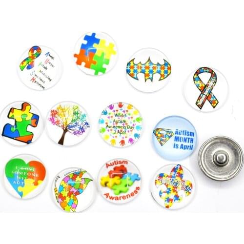 50PCS Mixed Ginger Snap Button The Cure For Autism Is Unconditional Love DIY 18MM Glass Button Snap Bracelet Necklace Jewelry