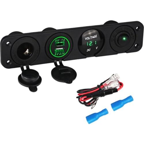 12V 2-USB Car Charge Waterproof Toggle Rocker Marine With LED Voltmeter