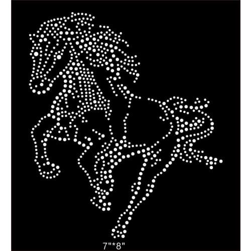2pcs/lot Running horse appliques design stone hot fix rhinestone motif iron on crystal transfer patches for shirt