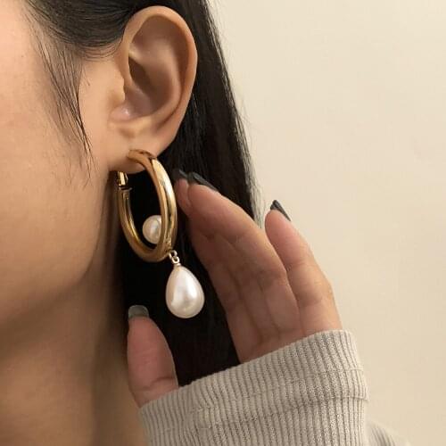 2021 new retro golden circle earrings womens imitation pearl drop earrings design jewelry gift party wholesale