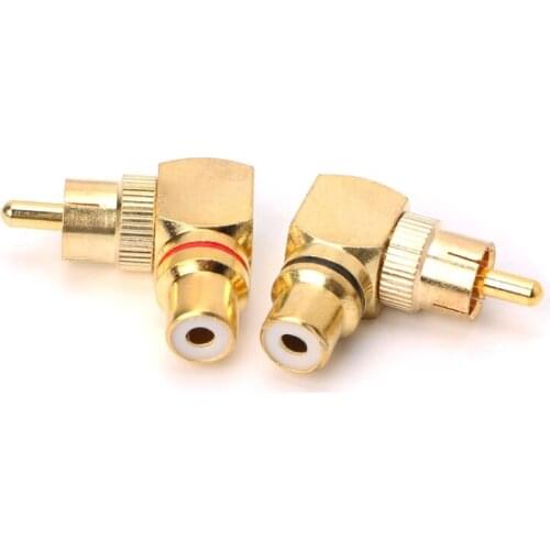 2X Brass RCA Right Angle Male To Female Gold Plated Connector 90 Degree Adapters