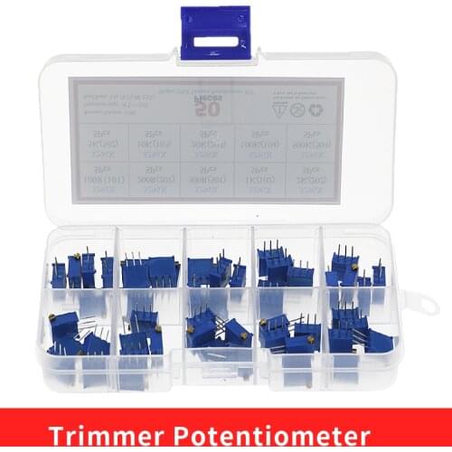 50pcs/lot 3296X series 100R 500R 1K 2K 5K 10K 20K 50K 100K 500K multi-turn potentiometer 10K Variable resistors With box set