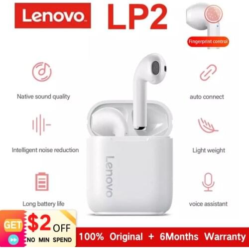 Lenovo LP2 TWS Wireless Bluetooth Headset HD Noise Reduction Headphone Half-in-Ear IPX5 Waterproof with Charging Box