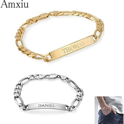 Amxiu Custom 925 Silver Bracelet Engrave Name Bracelets Personalized Jewelry DIY ID Bracelet Bangles For child kid Accessories