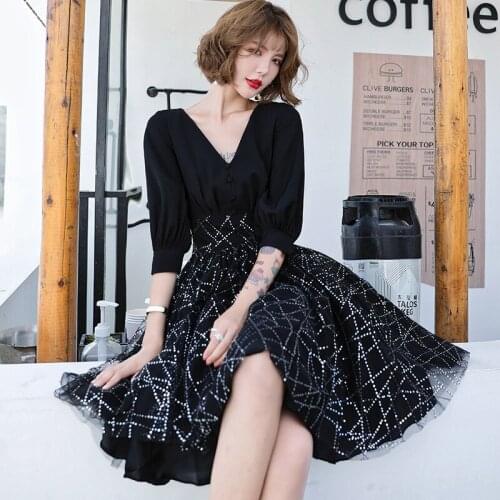 Plus Size 4XL Black Luxury Sequins Evening Dress Short Revery Gown Party Dresses For Women Elegant Celebrity Stage Show Dresses