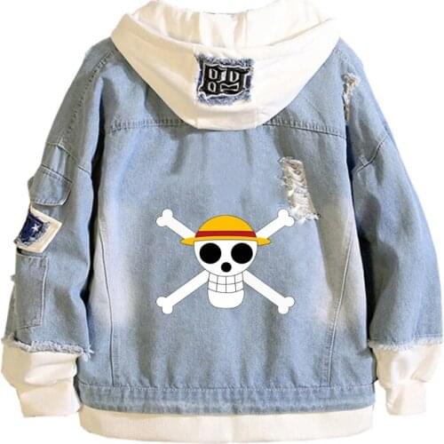 Anime one piece Coat Teens cowboy Cosplay Jacket Men Women Casual Denim Hooded Loose coat Cartoon Hooded