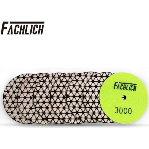 FACHLICH 7pcs Diameter 4"/100mm Dry Diamond Polishing Pads For Granite and Marble Resin Bond Sanding Grinding Disc Grit 3000
