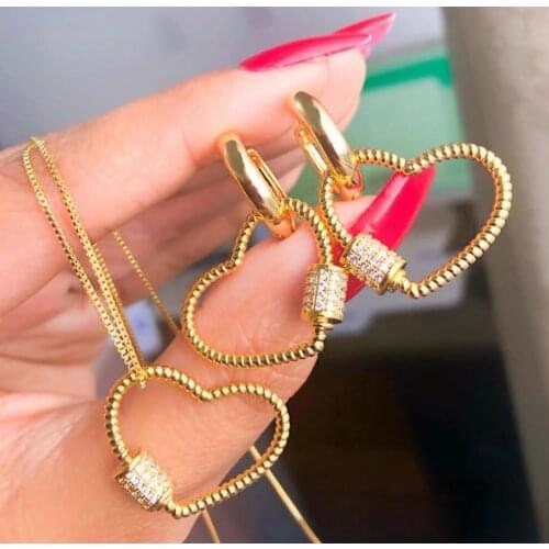 2Set fashion heart shape charms clasp unique design dangle hanging earrings necklace jewelry for lady women