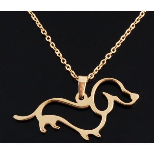Lovely Gold Color Little Hollow Dachshund Choker New Cute Puppy Dog Pendant Necklaces For Men Women Jewelry Children Gift