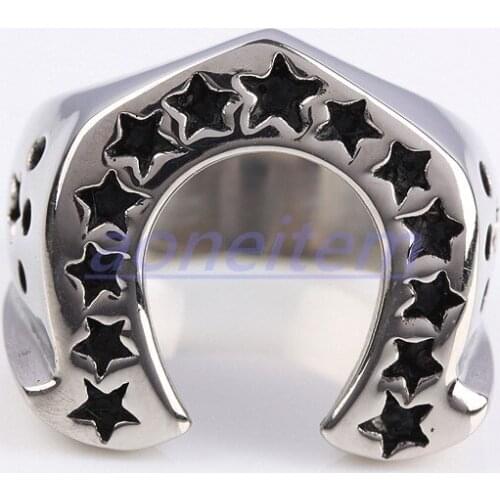 Trendy Horseshoe U-shaped Star Polished Stainless Steel Rings Punk Hip Hop Jewelry