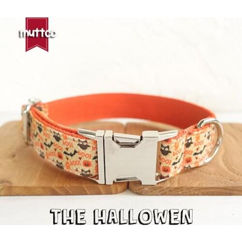 MUTTCO retailing unique handmade pet collar for small large dog THE HALLOWEN flexible puppy bow tie collar leash 5 sizes UDC059
