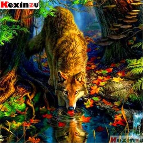Kexinzu Full 5D DIY Square Diamond Painting"Pond wolf"3D Embroidery Kit Cross Stitch Rhinestone Mosaic Home Decor Gift XY40311