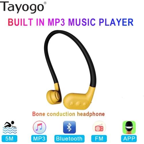 Tayogo W02 Swimming Bone conduction Headphone Bluetooth Headset Handfree Handphone with FM Pedo Meter IPX8 Waterproof MP3 Player
