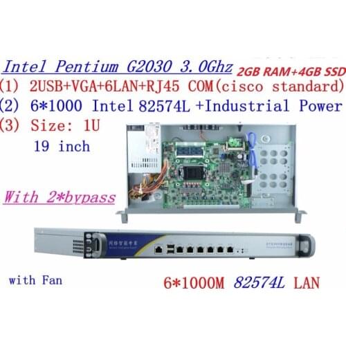Cheap server rack 1U routers with 6*1000M 82574L Gigabit 2*bypass InteL G2030 3.0Ghz 2G RAM 4G SSD support ROS RouterOS Mikrotik