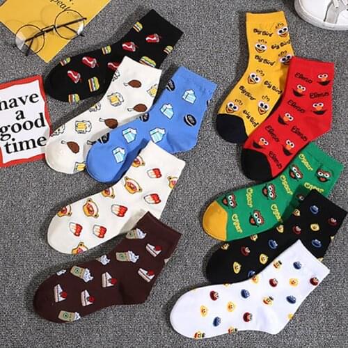 Cartoon Sesame Street Elmo Socks for Girls Cookie Monster Big Bird Oscar Ladies Happy Socks Kawaii Women Sock Cotton