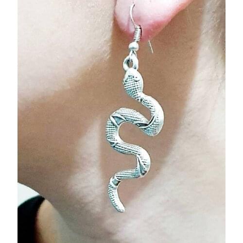 Silver Plated Steel Crimp Pattern Snake Earrings
