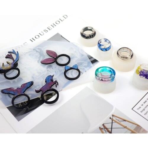 QIAOQIAO DIY Diamond Flat Shaped Ring Pendant DIY Silicone Mold Dried Flower Jewelry Accessories Tools Equipments Resin Molds