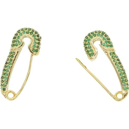 GOLD high quality micro pave red white rainbow green cz unique vintage paperclip safety pin stud earings for women