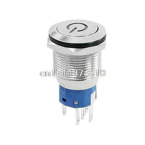 Blue LED Light 24V Latching Metal Flat Button Switch 1NO 1NC AC 250V 5A