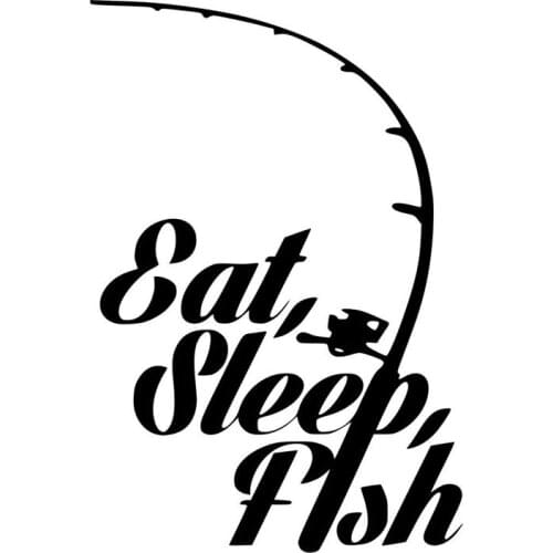 12CM*17.8CM Eat Sleep Fish Sticker Hooks Pole Bass Salmon Fishing Reflective Car Styling Car Stickers Black/Sliver C8-1364