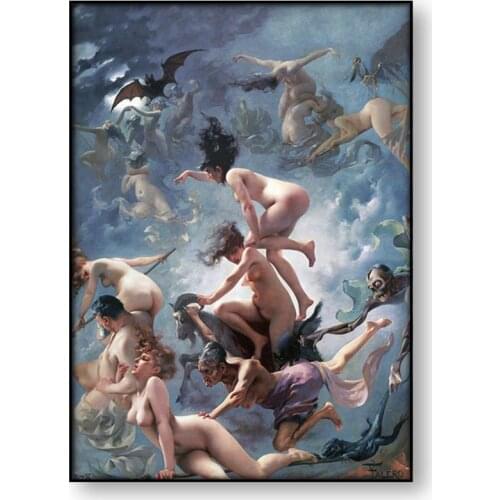 Witches going to Sabbath Vintage Wall Art Poster Canvas Print Painting Wiccan Occult Grotesque Macabre Retro Antique Picture