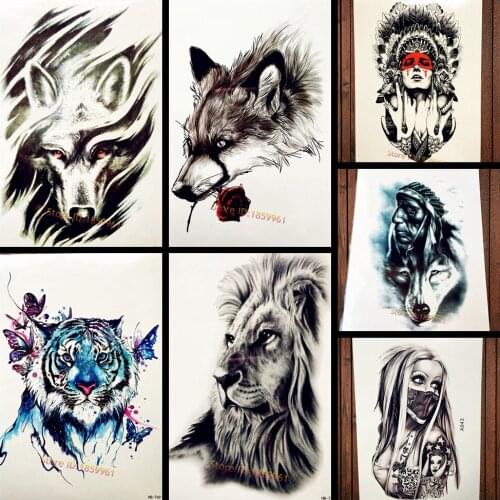 Tribal Wind Wolf Temporary Tattoo Stickers For Women Men Body Art Arm Black Waterproof Tattoo Paste 21*15CM Black Fake Tatoos