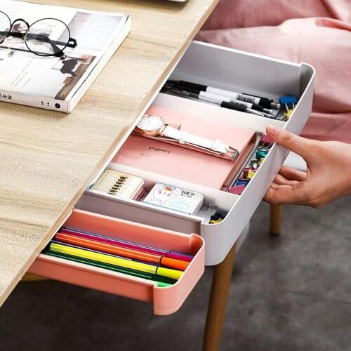 Under Desk Drawer Storage Box Self-adhesive Pencil Tray Multifunction Kitchen Tableware Case Office Desktop Sundries Organizer