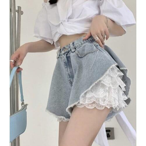 Womens Denim Shorts Summer Thin High-Waisted A-Line Pant 2021 New Loose Wide-Leg Hot Pants Girl Fashion Jeans Casual Clothing