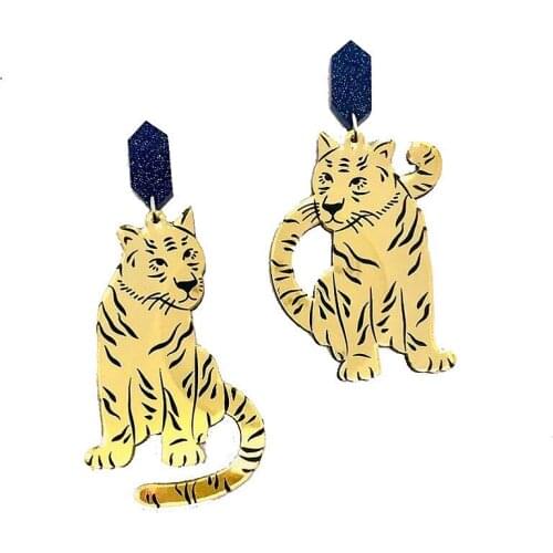 Fashion Geometric Gold Color Tiger Leopard Acrylic Earrings for Women Girl Mirror Surface Drop Dangle Earring Punk Party Jewelry