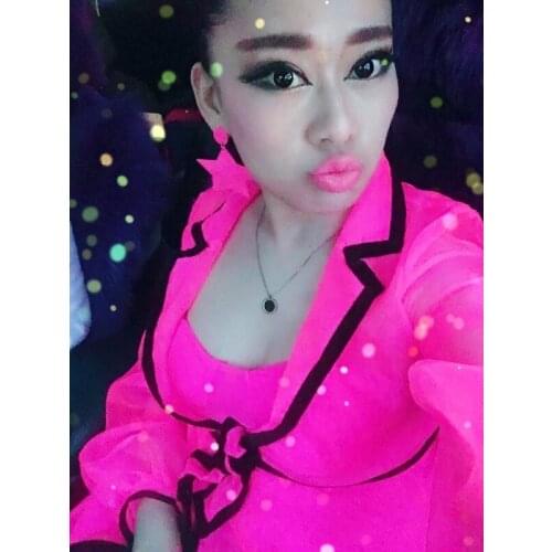 Vintage lantern Sleeve tropical laser Shine Pink Jacket Coat Women Sexy Pajama Party Costumes Adult Girls