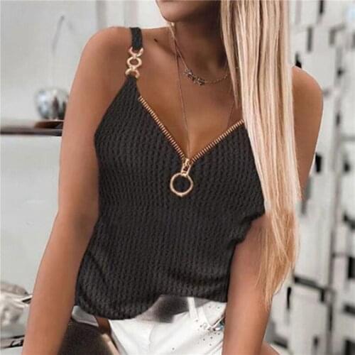 V-neck Halter Sexy Camisole Top Zipper Up Summer Women Sexy off-Shoulder Solid Sleeveless Camis Womens Clothing Tanks Tops