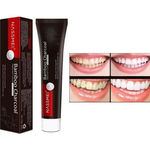 Black Activated Charcoal Whitening Toothpaste Freshens Breath Stain Remover Fluoride Free