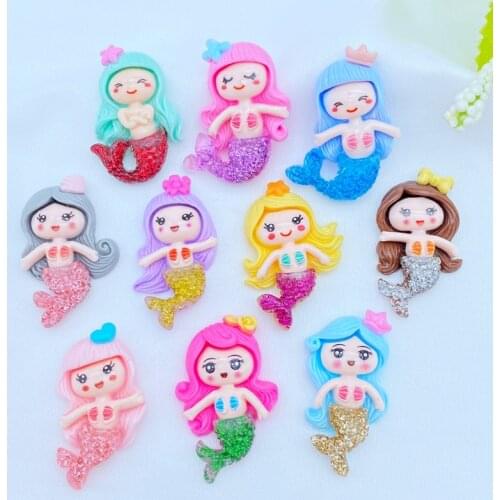 10Pcs Lovely Mermaid Princess Flat back Resin Cabochon Scrapbooking Craft DIY Hair Bows Accessories Phone Case Decoration Q13