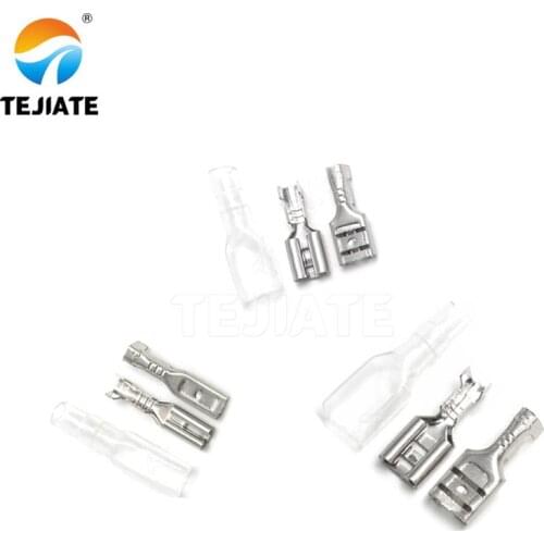 100Sets(200pcs) Female Spade Connector 2.8 /4.8 /6.3 Crimp Terminal with Insulating Sleeves For Terminals 22-16AWG