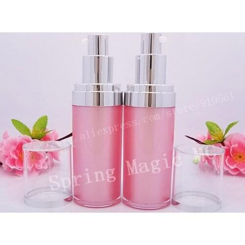 120ml Pink Acrylic Emulsion Bottle With Clear plastic Lid,Cosmetic Container Silver Press pump Bottle,plastic Lotion bottles