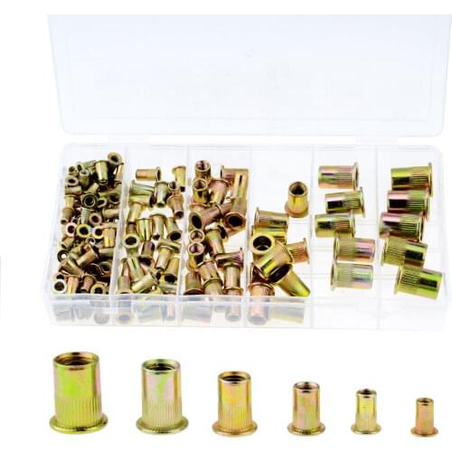 165PCS/Box M3 M4 M5 M6 M8 M10 M12 Carbon Steel Rivet Nuts Carbon Steel Flat Head Rivet Nuts Set Hardware Parts