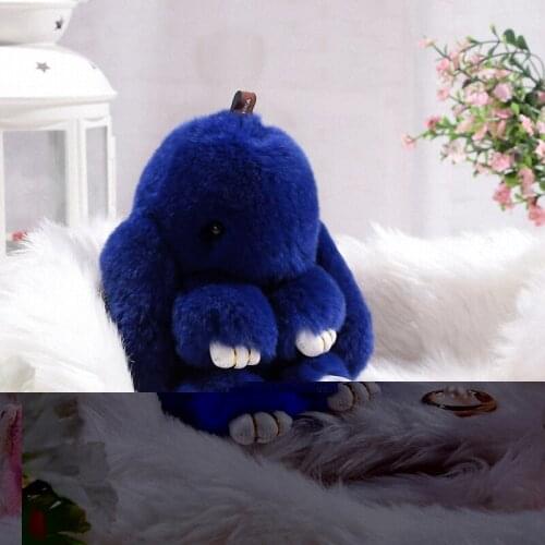 18cm Rex rabbit Furs Keychain Pendant Bag Car Charm Cute Mini Rabbit Toy Doll Real Fur Keychains Women Bag Keychain Fi-K015-blue