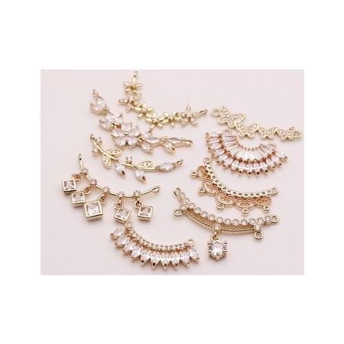 2 Pcs/Lot Micro-inlaid Zircon Accessories DIY Curved Elbow Double-ring Pendants Hanging Color-preserving Fan Eyelashes Pendant