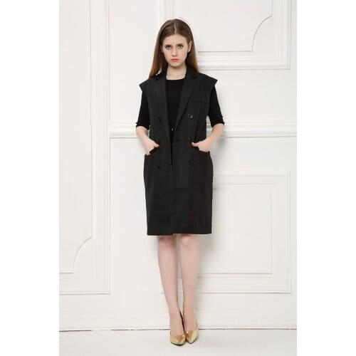 2017 All-match Spring/Summer Double Breasted Long Design Women Vest, Cheap and Chic Sleeveless Jacket
