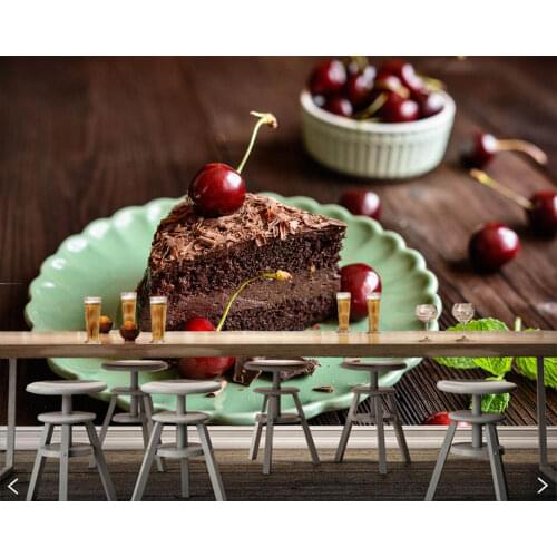 Papel de parede Cakes Cherry Plate Piece Food 3d custom wallpaper,living room bar TV sofa wall kitchen cafe bakery murals