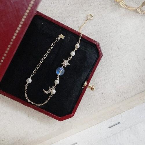 JINAO 2021 925 Silver Pearl Star and Moon High Quality Personality Iced Out AAA+ CZ Bracelet for women Women Jewelry For Gift