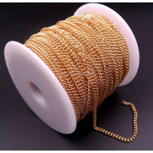Lot of 50 Meter / Roll Thin 2mm 18k Gold Plated Stainless Steel Cowboy Link Chain Jewelry Finding /Marking Chain DIY Jewelry