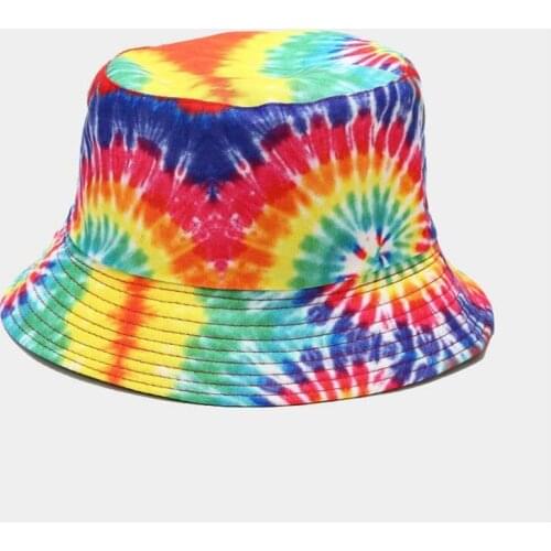 Tie die bucket hat hip hop cotton colorful women reversible fishermen hat cap outdoor sports flat sun hat female cap dropship