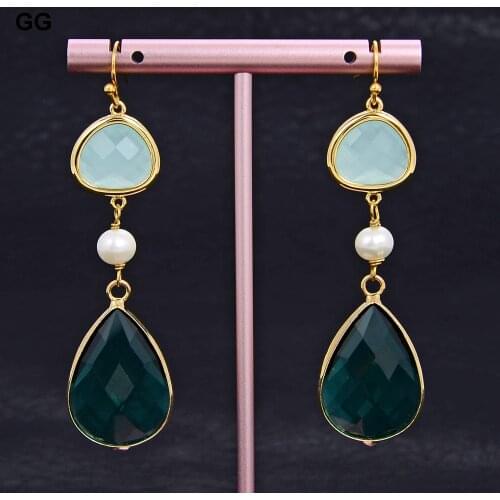 GG Jewelry Natural White Pearl Green Crystal Earrings