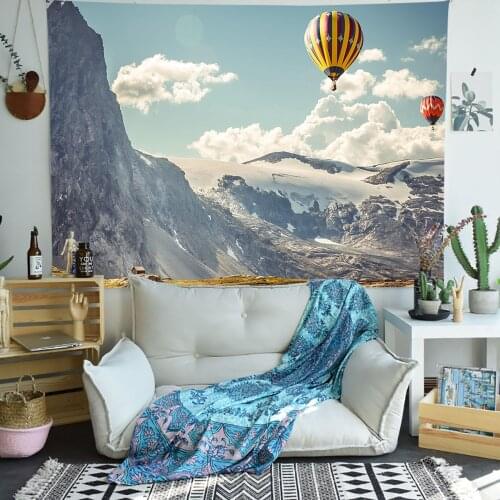 Simsant Hot Air Balloon Tapestry Mountain Nature Landscape Art Wall Hanging Tapestries for Living Room Home Decor Banner
