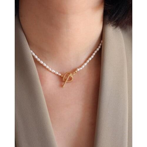 Women Jewelry Real Pearl OT Chain Necklaces Brass With 18K Gold Punk Party T Show Designer Club Ins Rare Japan Korean Trendy